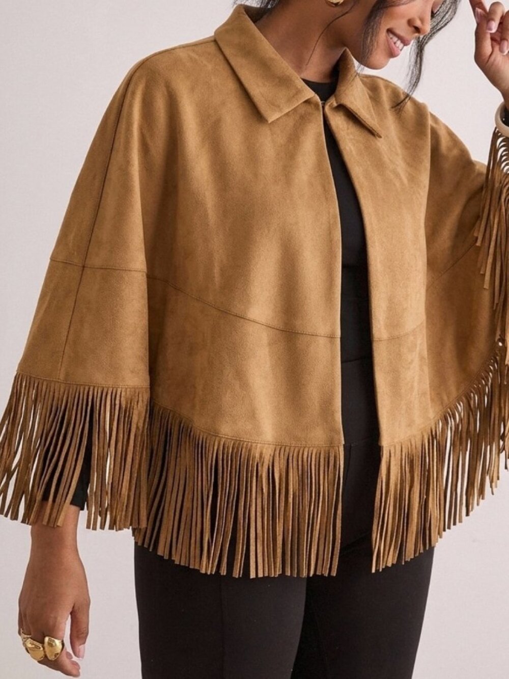Camel Casual Women's Regular Fit Plain Drop Shoulder Cape